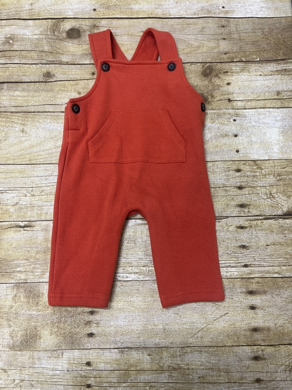 JoJo Maman Bebe Rust Orange Knit Overalls for Babies. 3-6 months